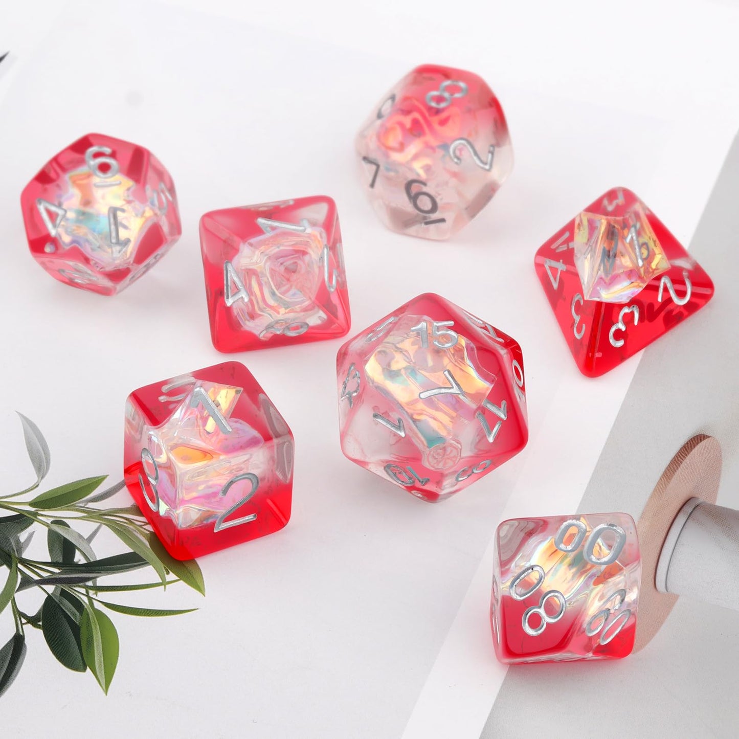 Haxtec Ruby Iridescent Mylar Core Resin Dice with Velvet Pouch