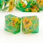 Haxtec Spring Flower Sharp Edge Resin D&D Dice Set – Pearl Green with Floral Inside & Metal Case