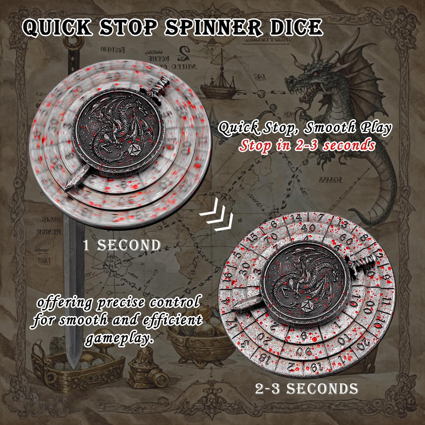 Spinner Dice 7-in-1 Metal DND Dice Set Fidget Spinner Dice Dragon Sword Novelty DND Gifts  Iron Red