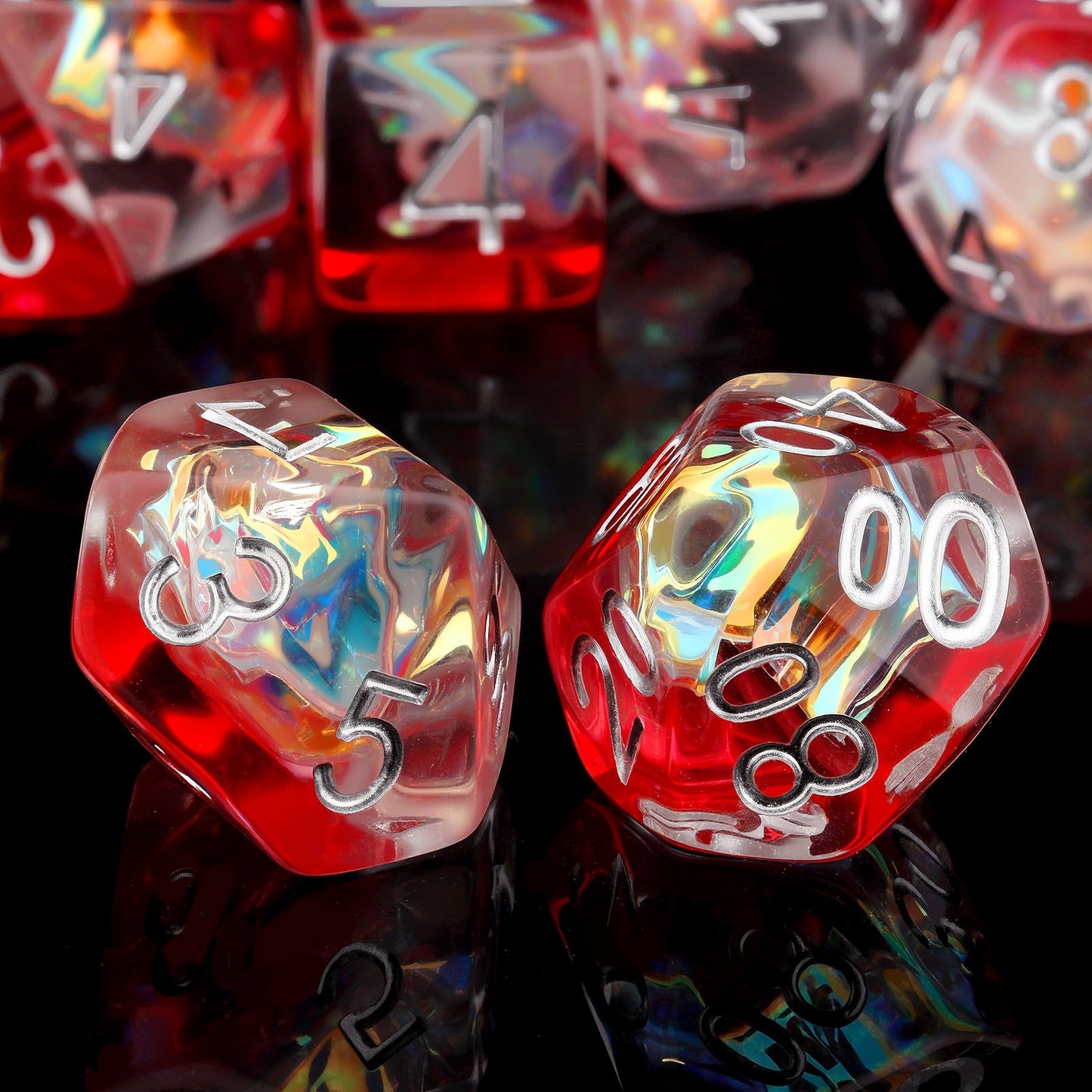 Haxtec Ruby Iridescent Mylar Core Resin Dice with Velvet Pouch