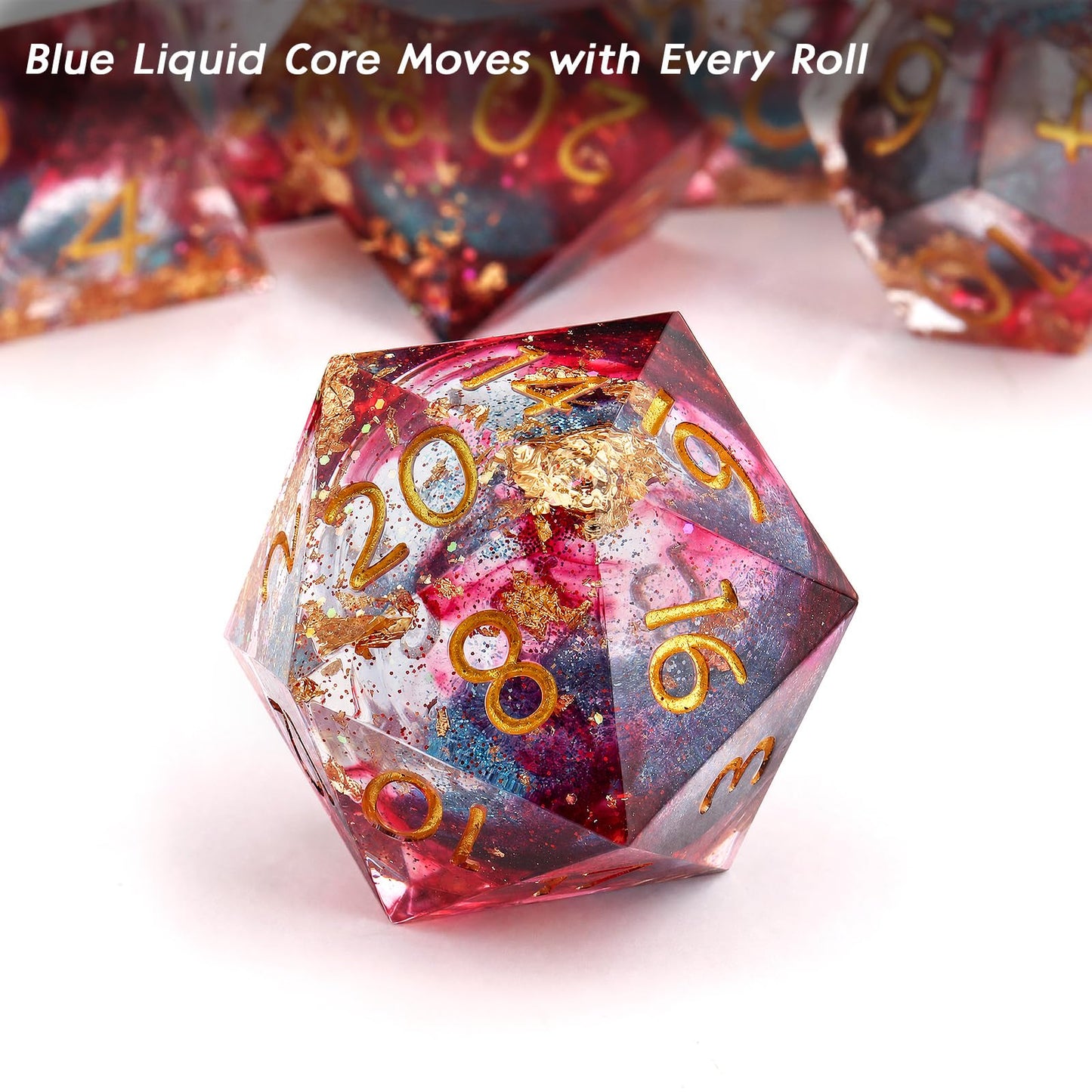 Haxtec Blood Red Liquid Core Sharp Edge Resin DND Dice Set with Metal Case