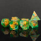 Haxtec Spring Flower Sharp Edge Resin D&D Dice Set – Pearl Green with Floral Inside & Metal Case