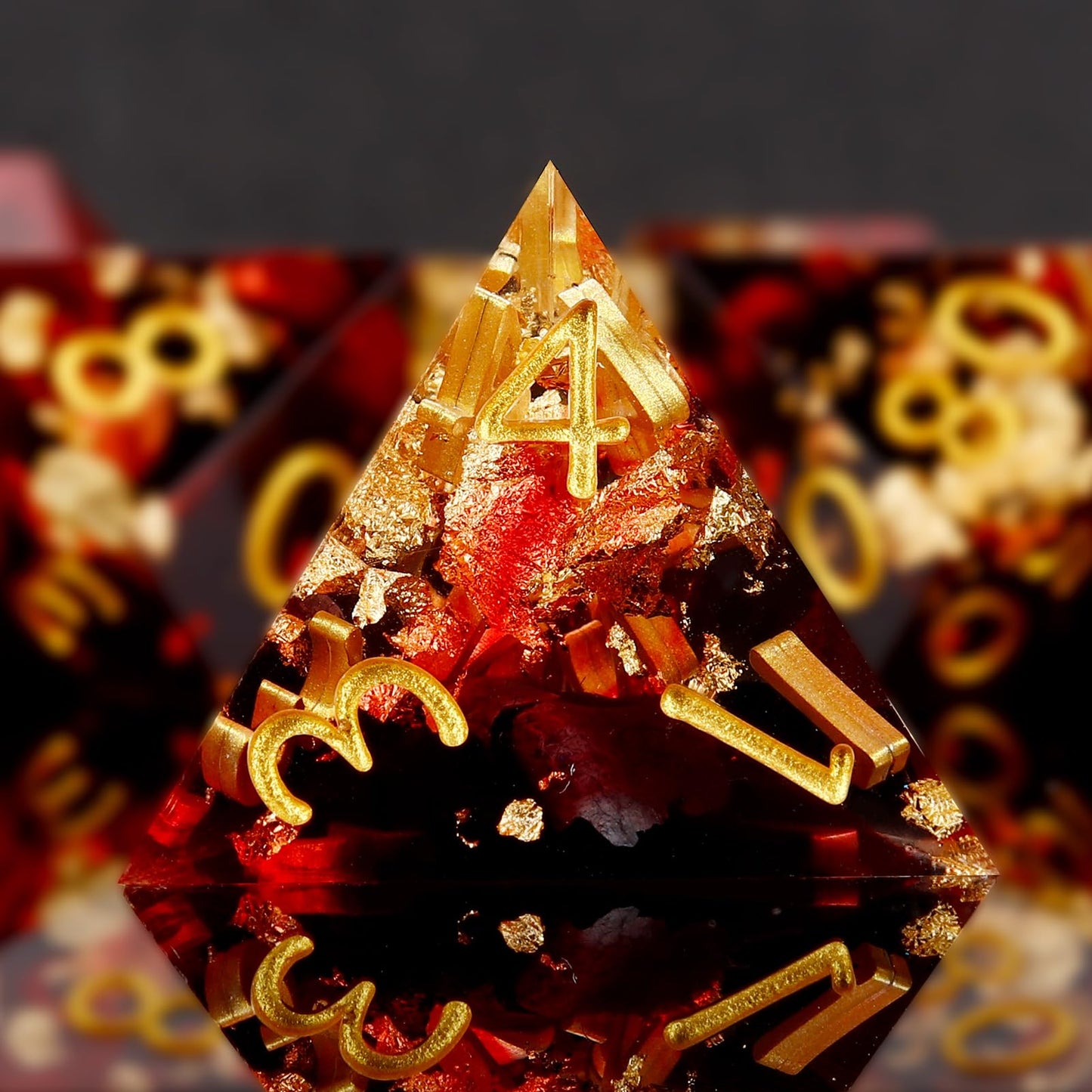 Haxtec Volcano Lava Sharp Edge Resin D&D Dice Set – Red Black Gold with Metal Case