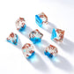 Haxtec Ocean Blue Sharp Edge Resin Gold Flake Inside D&D Dice Set – White Copper Polyhedral Dice with Metal Case