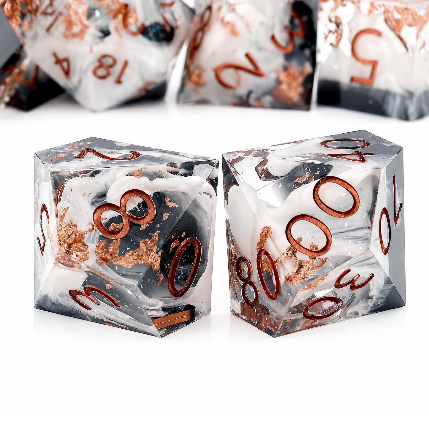 Haxtec Earth Landscape DND Sharp Edge Resin Dice Set Black White Copper Dice with Metal Case