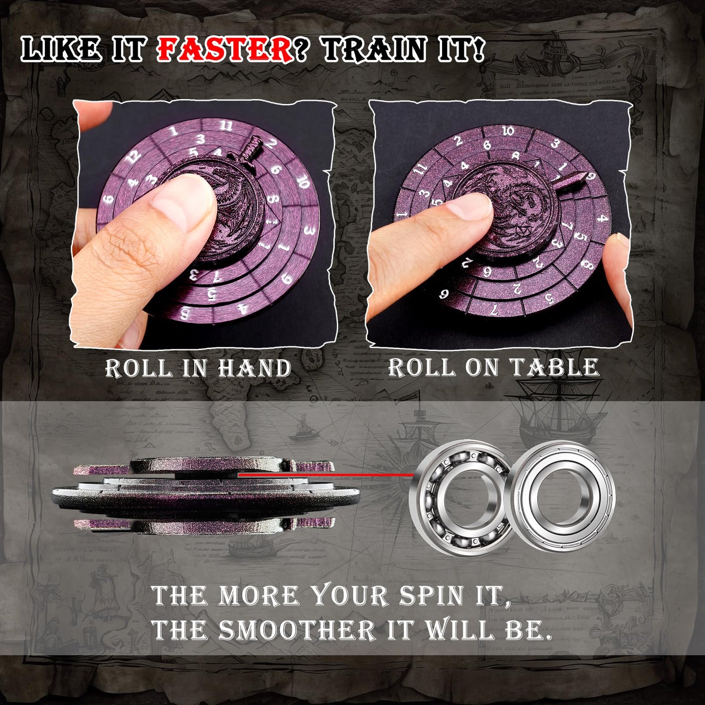 Spinner Dice 7-in-1 Metal DND Dice Set Fidget Spinner Dice Dragon Sword Novelty DND Gifts Purple