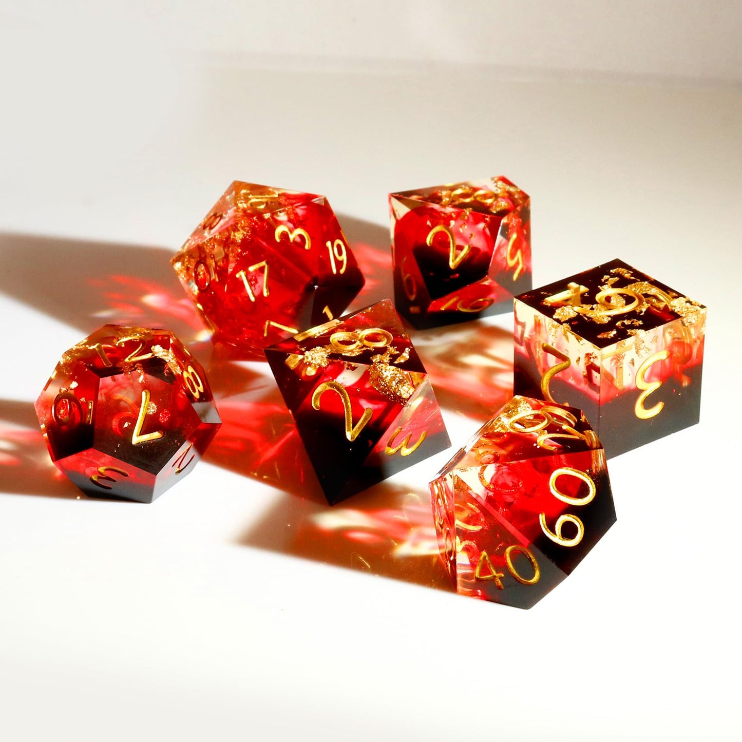 Haxtec Volcano Lava Sharp Edge Resin D&D Dice Set – Red Black Gold with Metal Case