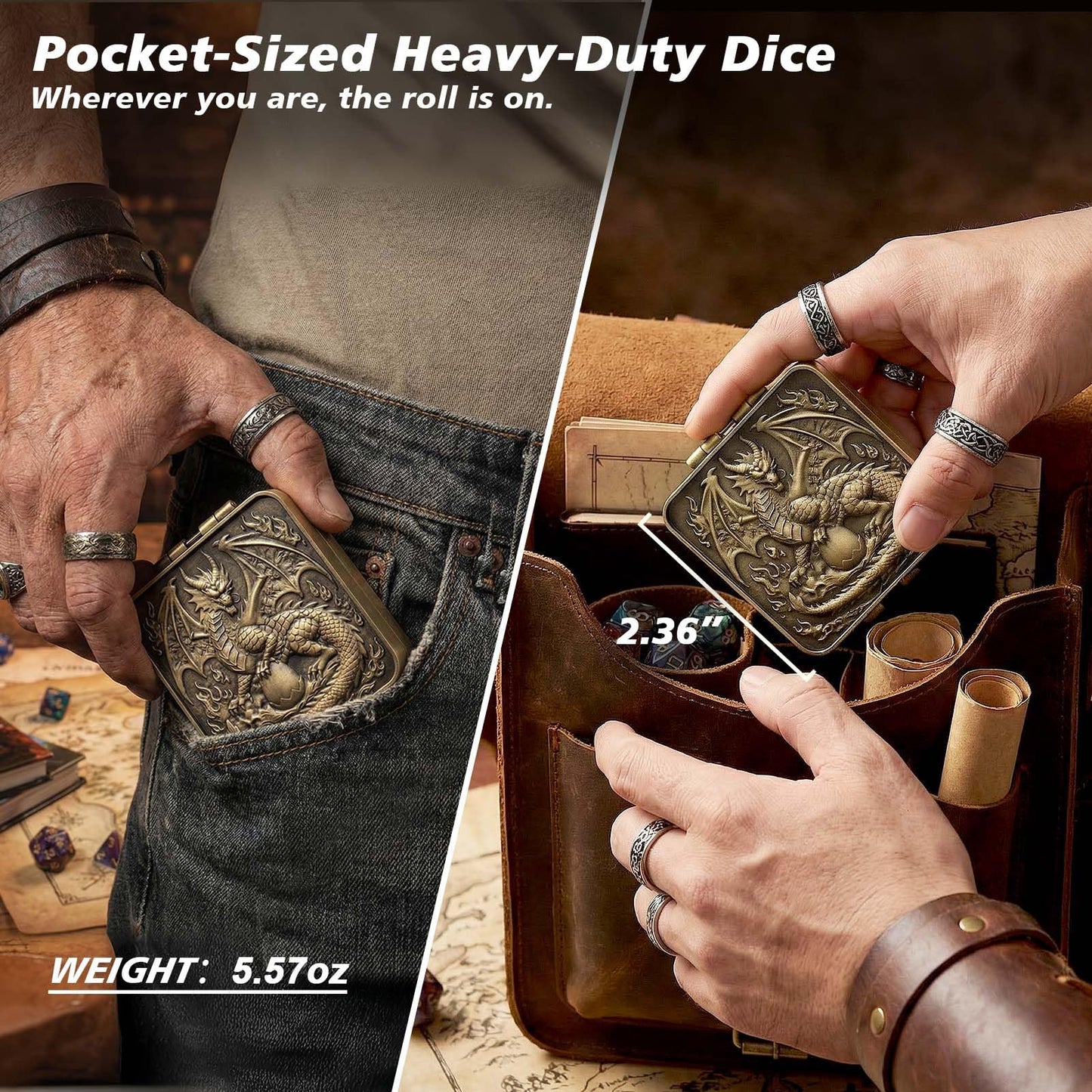 Haxtec Spinner Dice – Foldable 7-in-1 Metal Pocket RPG Set，Bronze