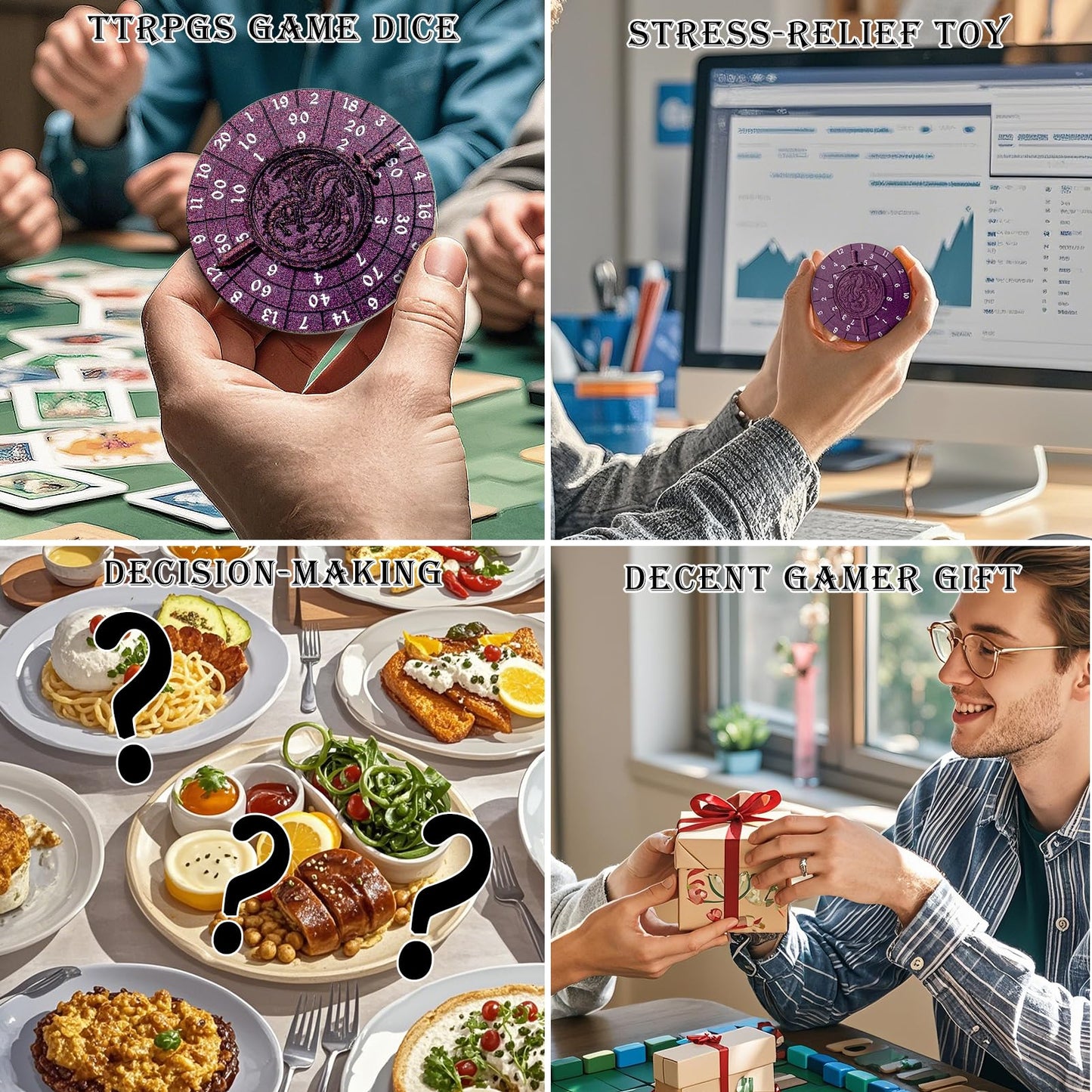 Spinner Dice 7-in-1 Metal DND Dice Set Fidget Spinner Dice Dragon Sword Novelty DND Gifts Purple
