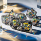 Haxtec Black Rainbow Iridescent Mylar Core Resin Dice with Velvet Pouch