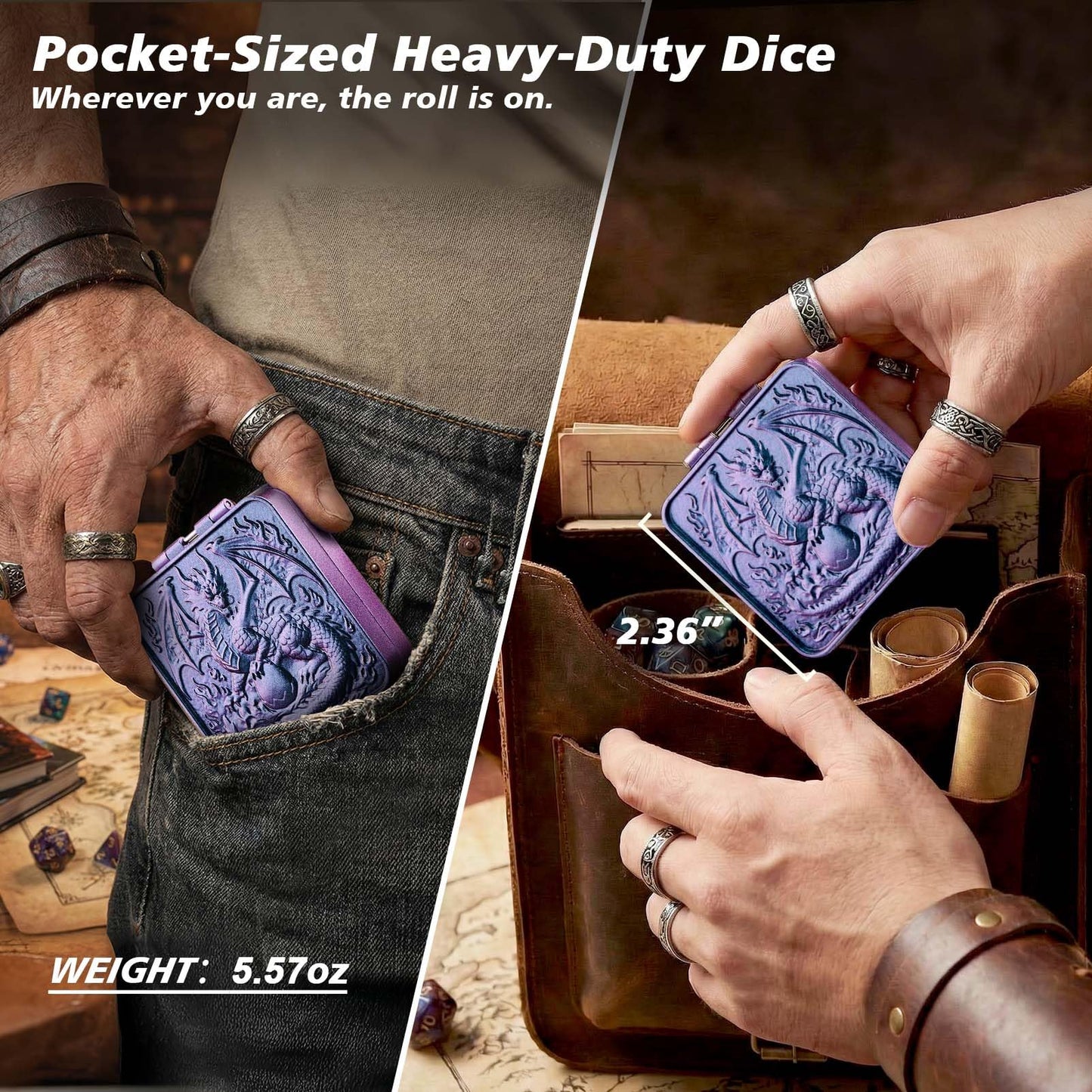 Haxtec Spinner Dice – Foldable 7-in-1 Metal Pocket RPG Set, blue