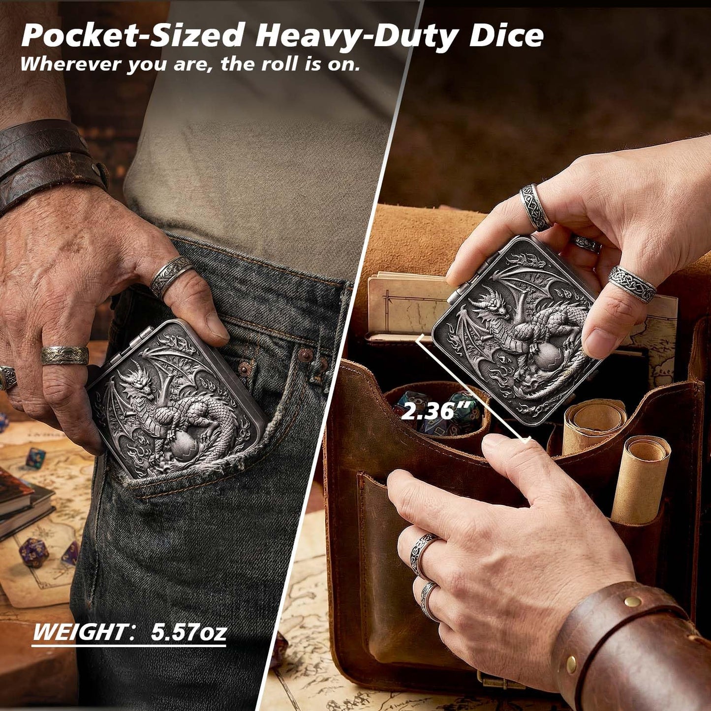 Haxtec Spinner Dice – Foldable 7-in-1 Metal Pocket RPG Set, Iron