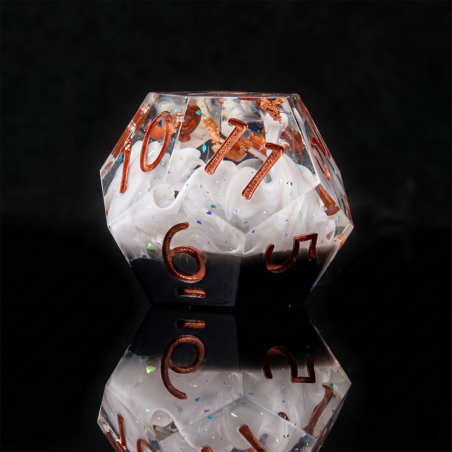 Haxtec Earth Landscape DND Sharp Edge Resin Dice Set Black White Copper Dice with Metal Case