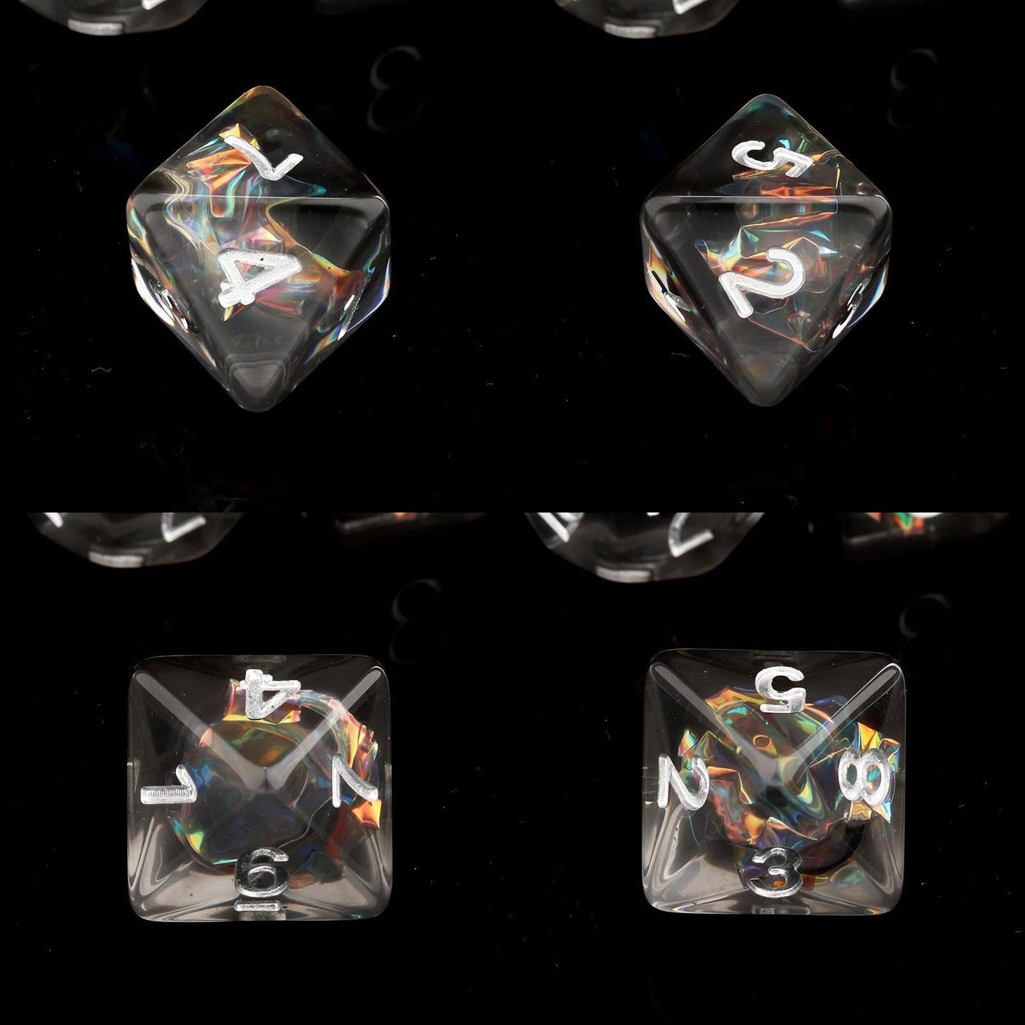 Haxtec Black Rainbow Iridescent Mylar Core Resin Dice with Velvet Pouch