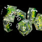 Haxtec Yellow Flower Meadow Sharp Edge Resin D&D Dice Set with Metal Case