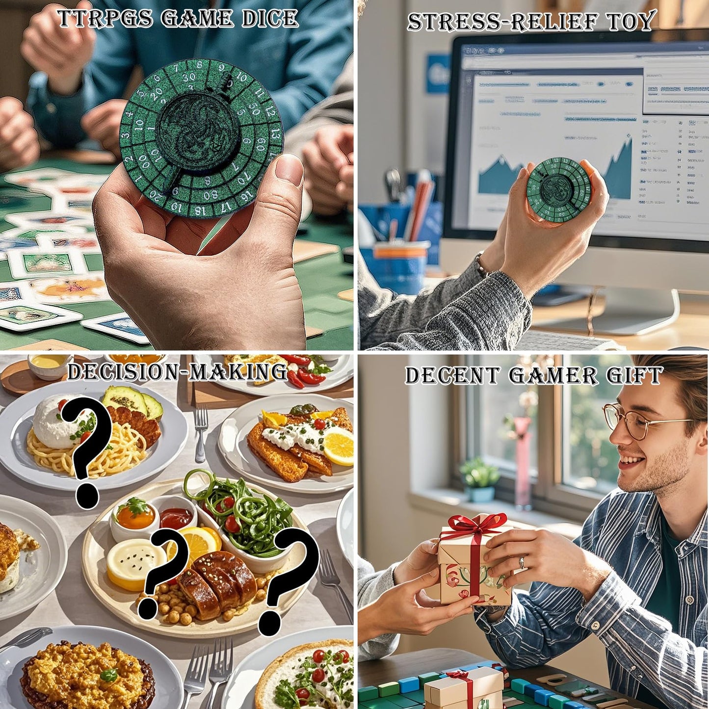 Spinner Dice 7-in-1 Metal DND Dice Set Fidget Spinner Dice Dragon Sword Novelty DND Gifts Green Purple