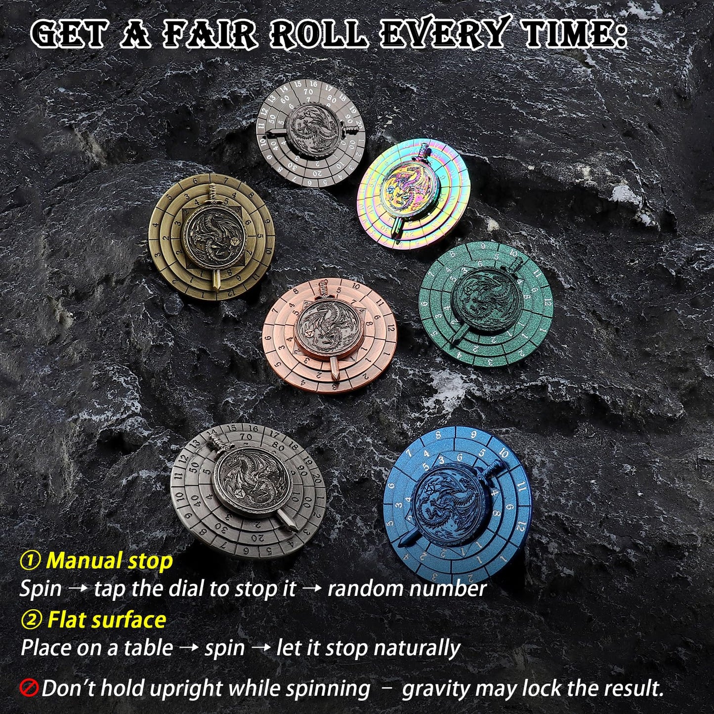 Spinner Dice 7-in-1 Metal DND Dice Set Fidget Spinner Dice Dragon Sword Novelty DND Gifts Green Purple