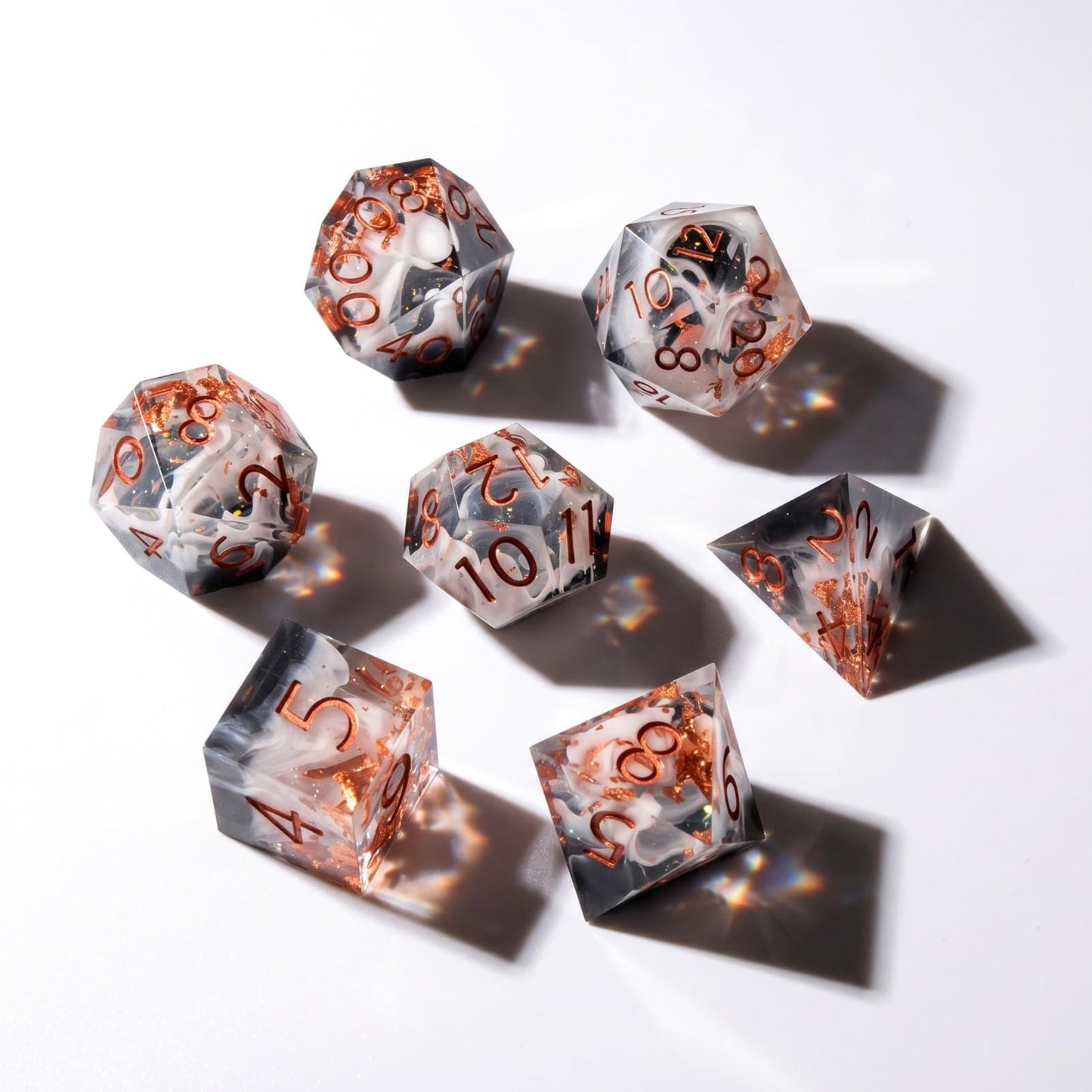 Haxtec Earth Landscape DND Sharp Edge Resin Dice Set Black White Copper Dice with Metal Case