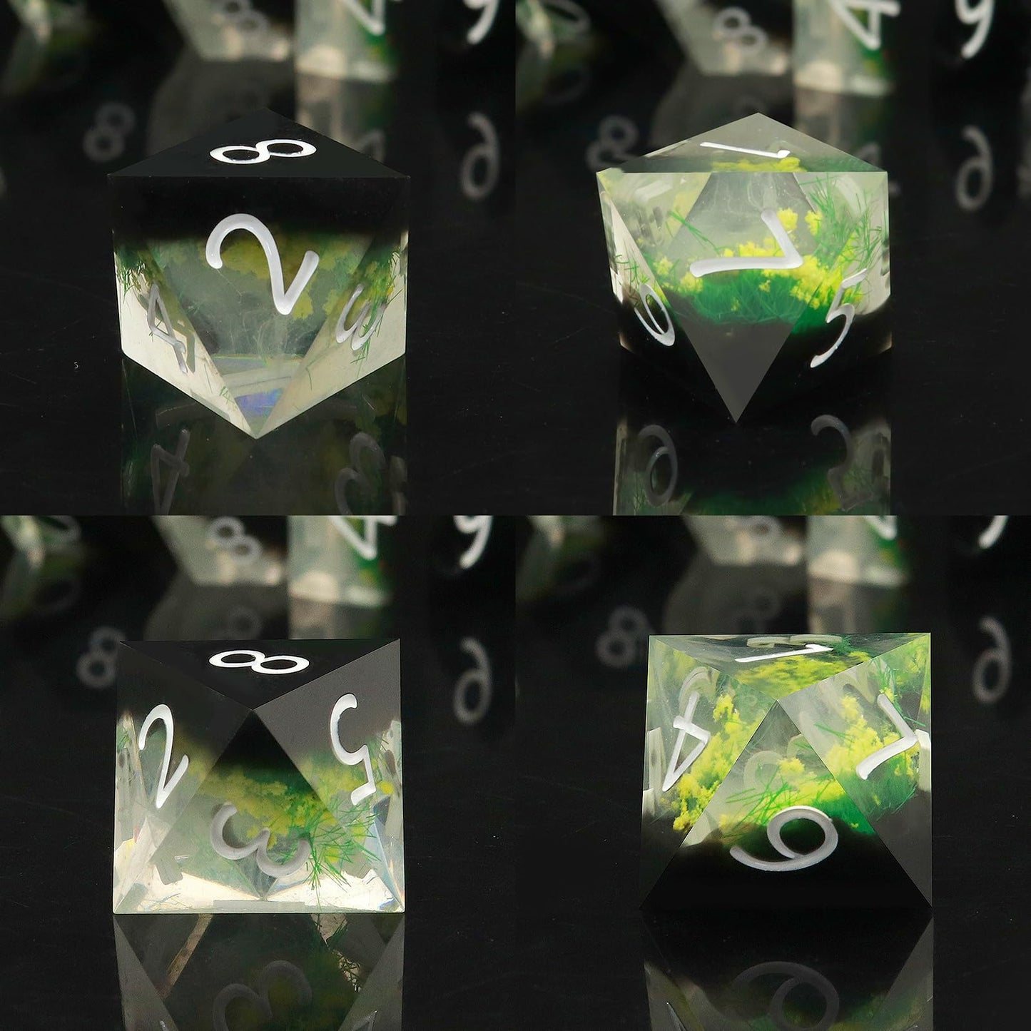 Haxtec Yellow Flower Meadow Sharp Edge Resin D&D Dice Set with Metal Case