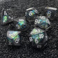 Haxtec Black Green Iridescent Mylar Core Resin DnD Dice Set with Velvet Pouch