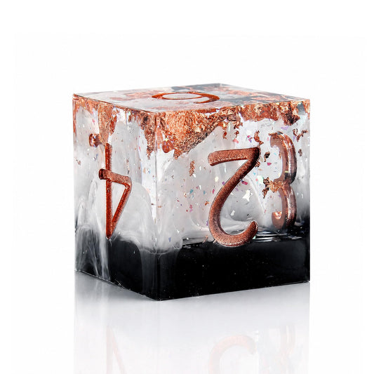 Haxtec Earth Landscape DND Sharp Edge Resin Dice Set Black White Copper Dice with Metal Case