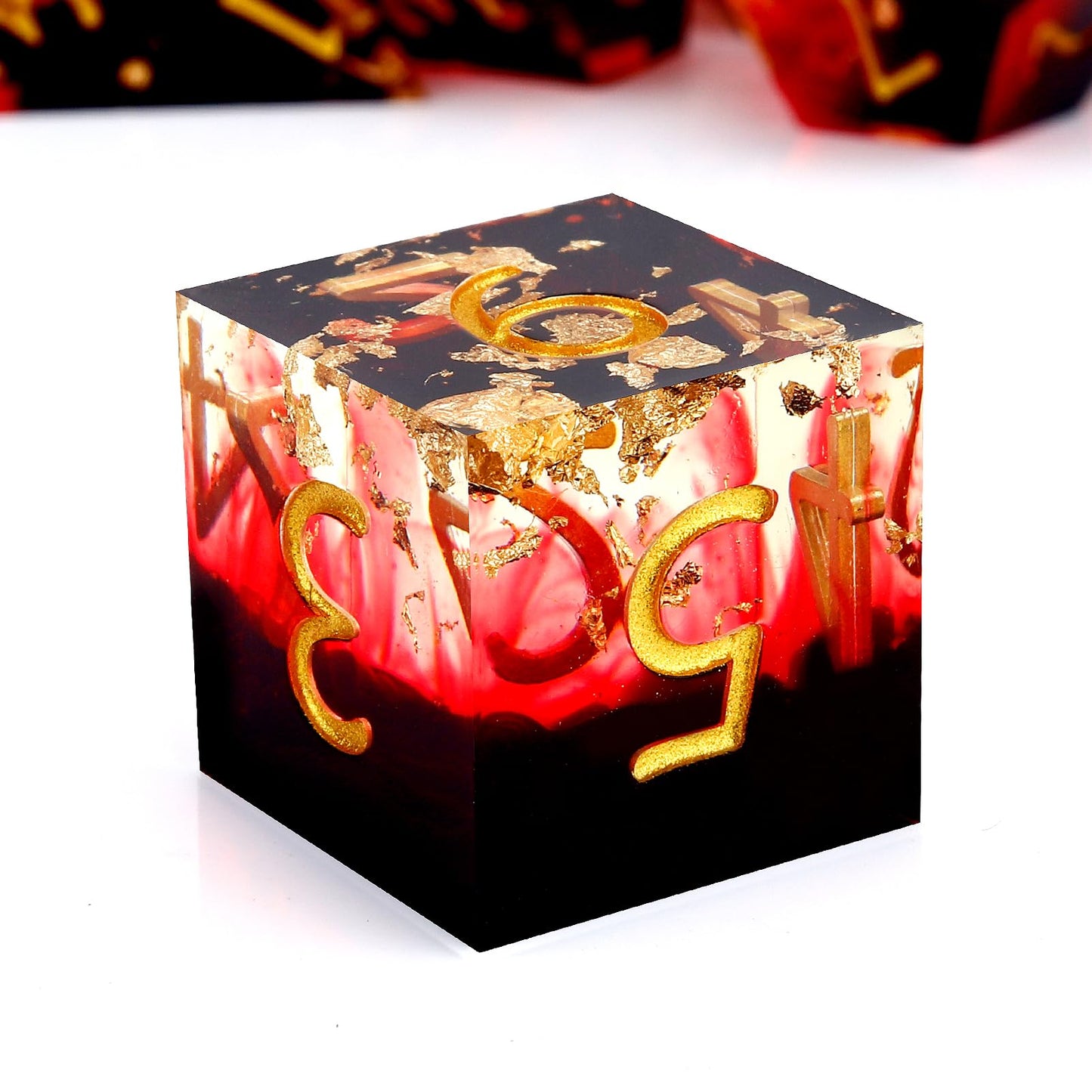 Haxtec Earth Landscape DND Sharp Edge Resin Dice Set Black White Copper Dice with Metal Case