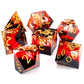 Haxtec Forest Landscape Sharp Edge Resin D&D Dice Set – Green White Copper Gold Flake insaide with Metal Case