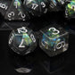 Haxtec Black Green Iridescent Mylar Core Resin DnD Dice Set with Velvet Pouch