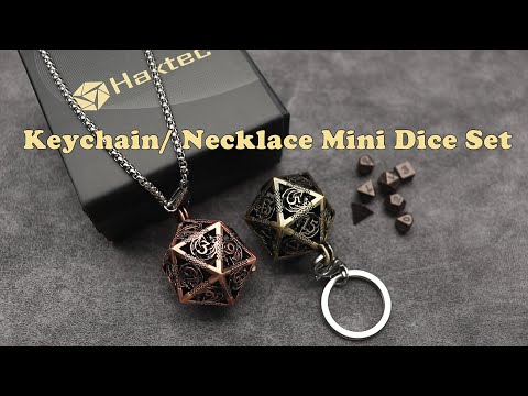 Mini Dice Set Metal DND Dice with Copper Hollow D20 Necklace Dice Case