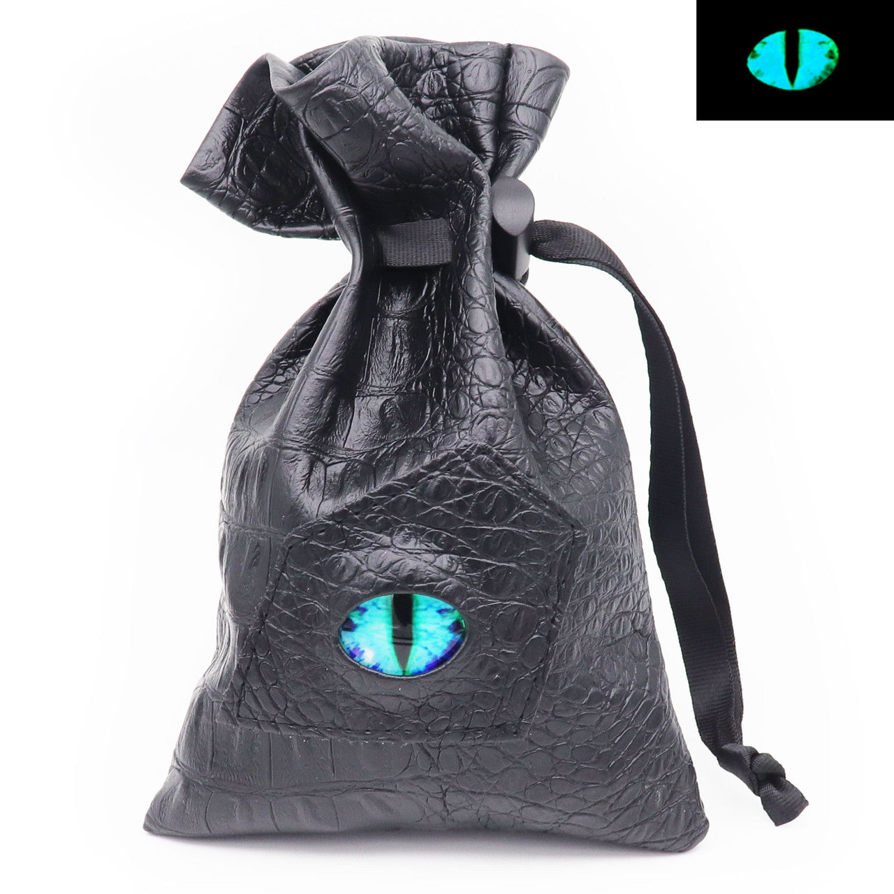 drgaon eye dice bag, leather dice bag, eye dice bag, drawstring dice bag, blue eye dice bag, blue eye