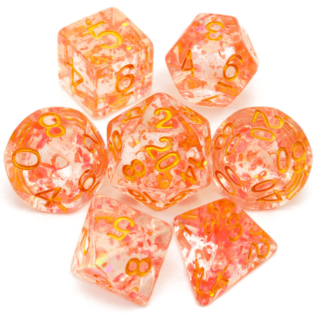 dnd dice, orange dice, dice set, dnd dice, dd dice, pink dice, glitter dice