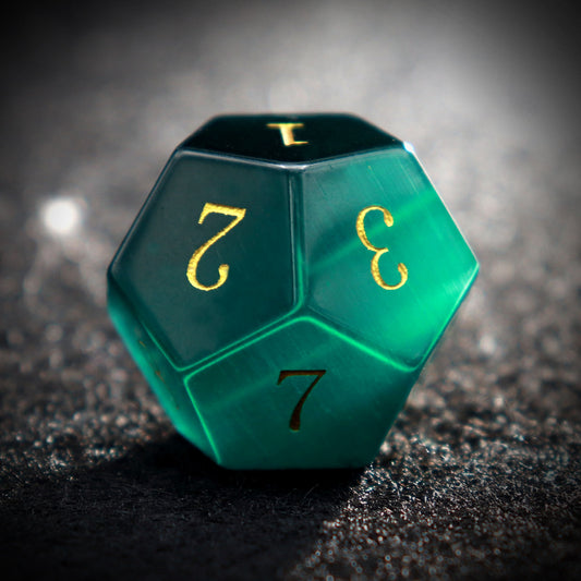 green cat eye dice set gem stone dnd dice rpg