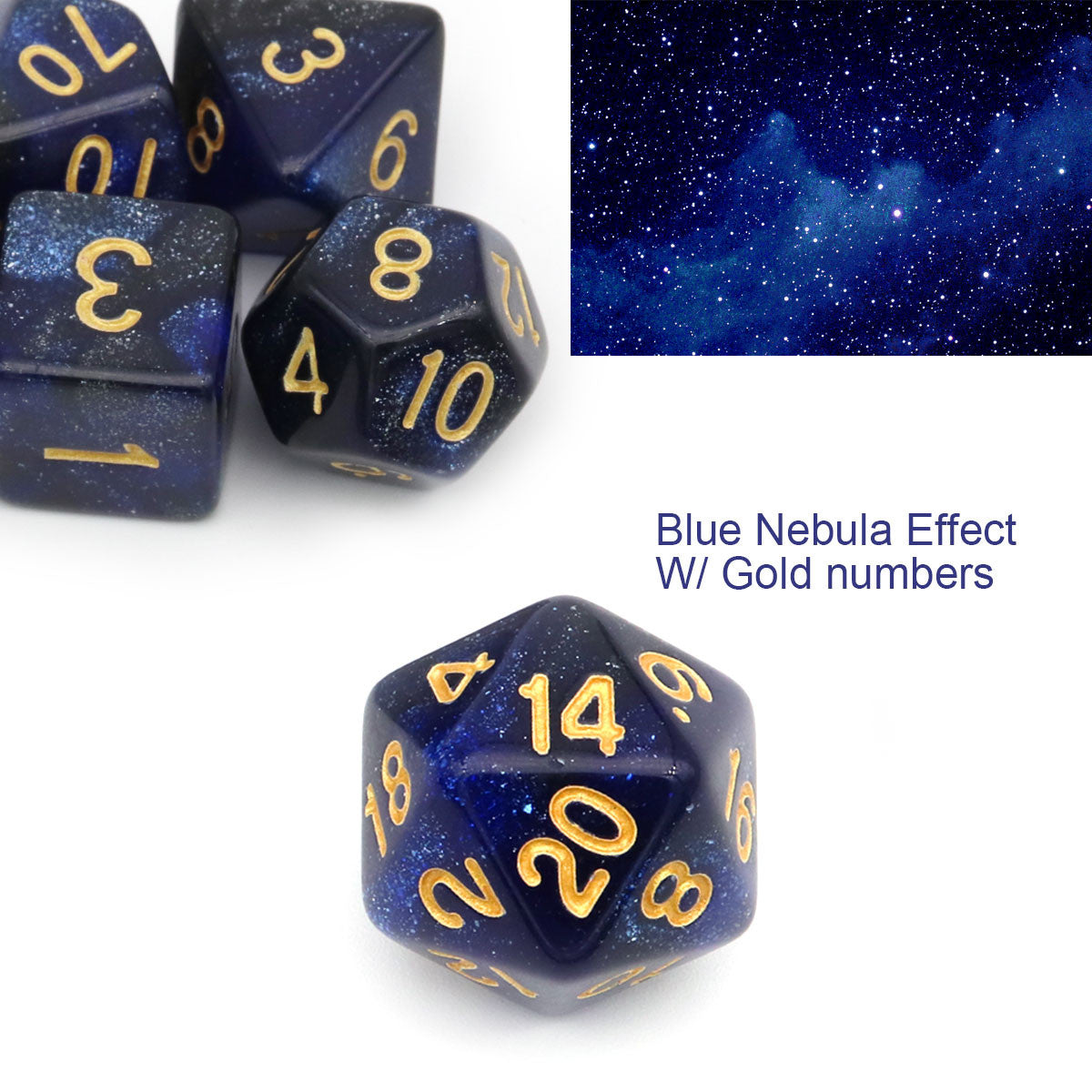 7PCS Nebula Glitter DND Dice Set-Blue Black Nebula