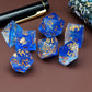 Haxtec Sharp Edge Resin Dice Set Blue Clear Gold Foil  Inclusion War Series With Velvet Dice Vault
