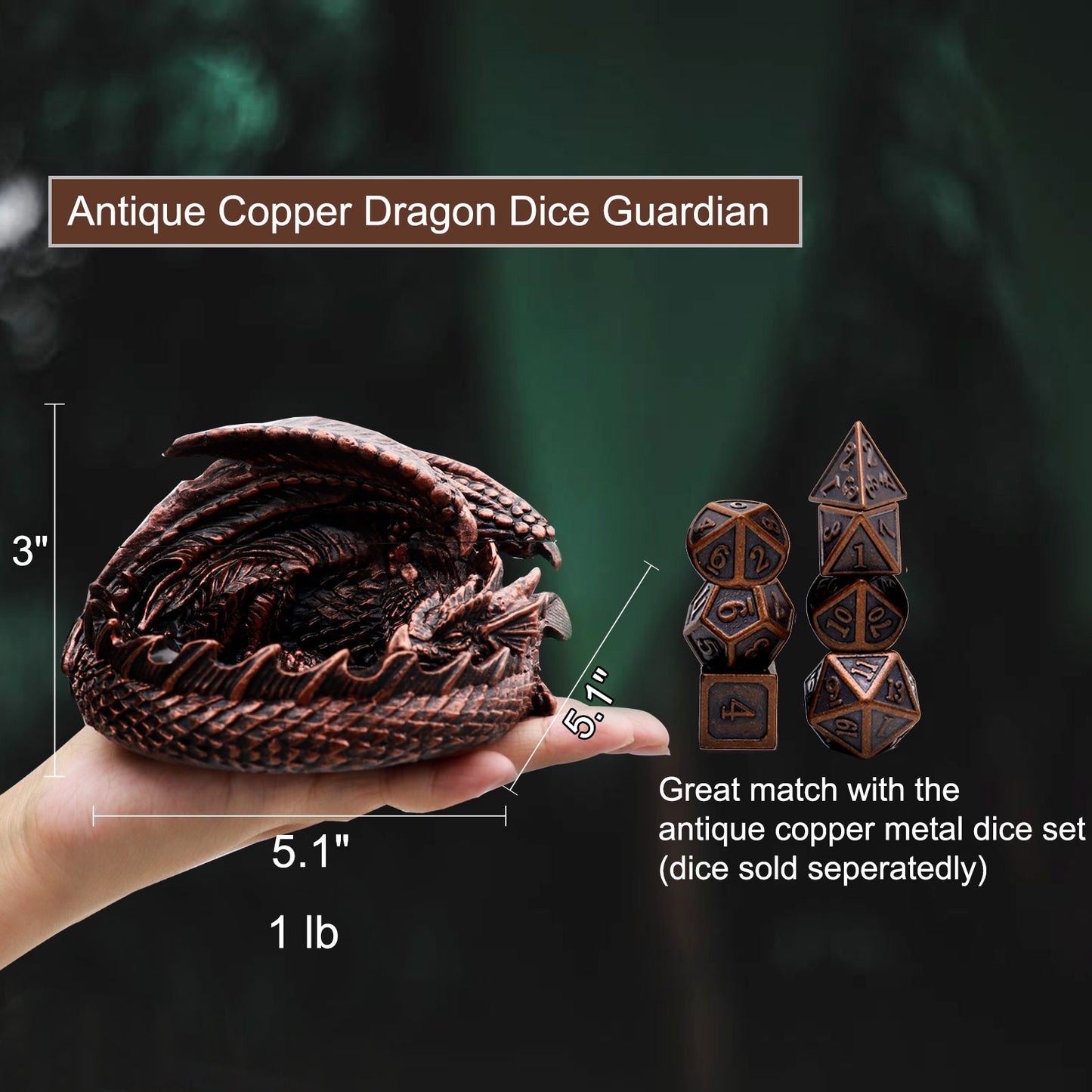Haxtec Dragon Dice Jail Guardian DND Dice Tray Holder Dungeons and Dragons Accessories Novelty DM RPG Gift Dragon Statue Decor(Antique Copper)
