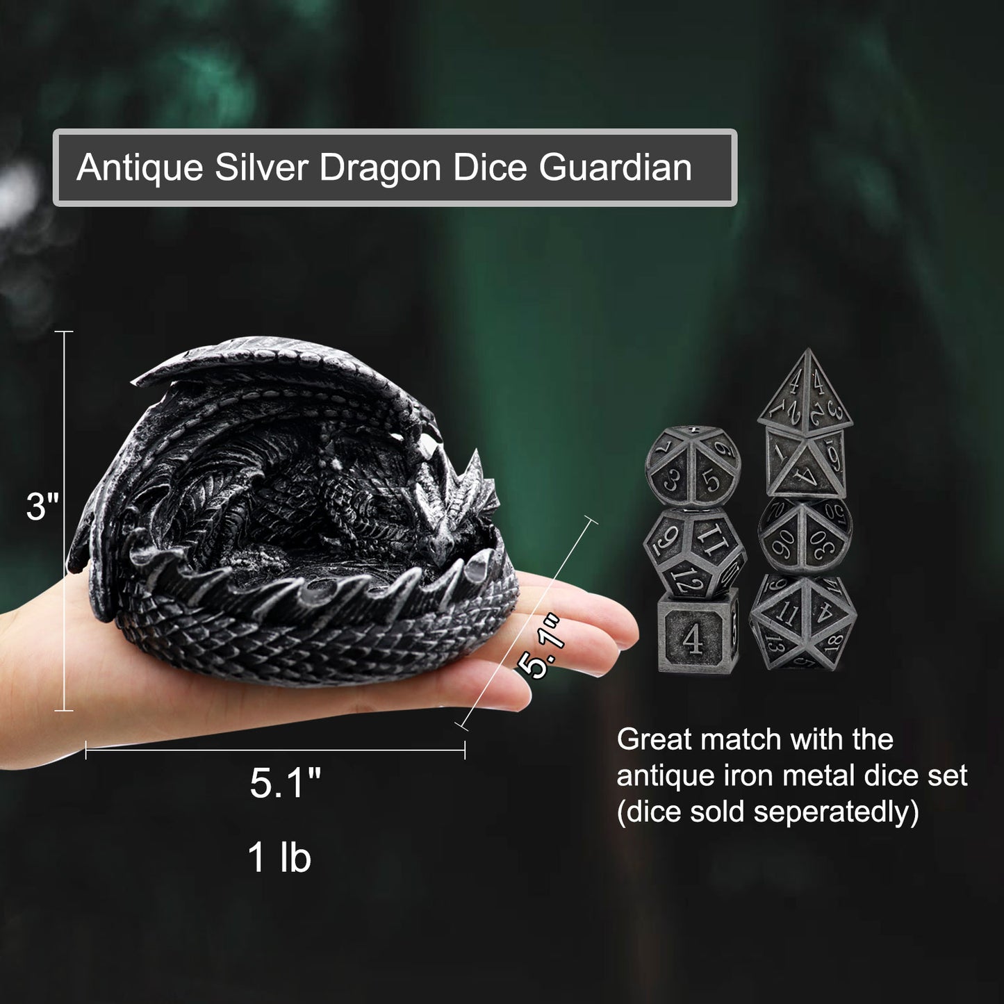 Haxtec Dragon Dice Jail Guardian DND Dice Tray Holder Dungeons and Dragons Accessories Novelty DM RPG Gift Dragon Statue Decor(Antique Silver)