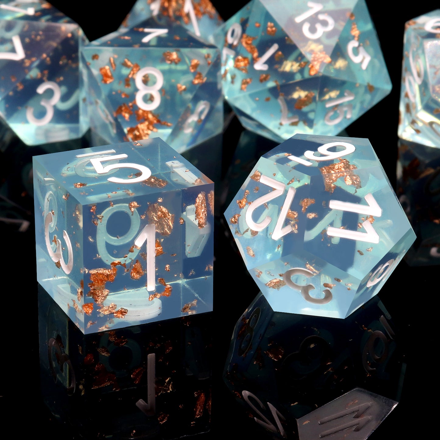 Haxtec DND Dice Set Sharp Edge Resin Dice with Dice Case Teal Rosegold Foil D&D Dice for RPG Role Playing Games Dungeons and Dragons Gift-Sharp Wonderland