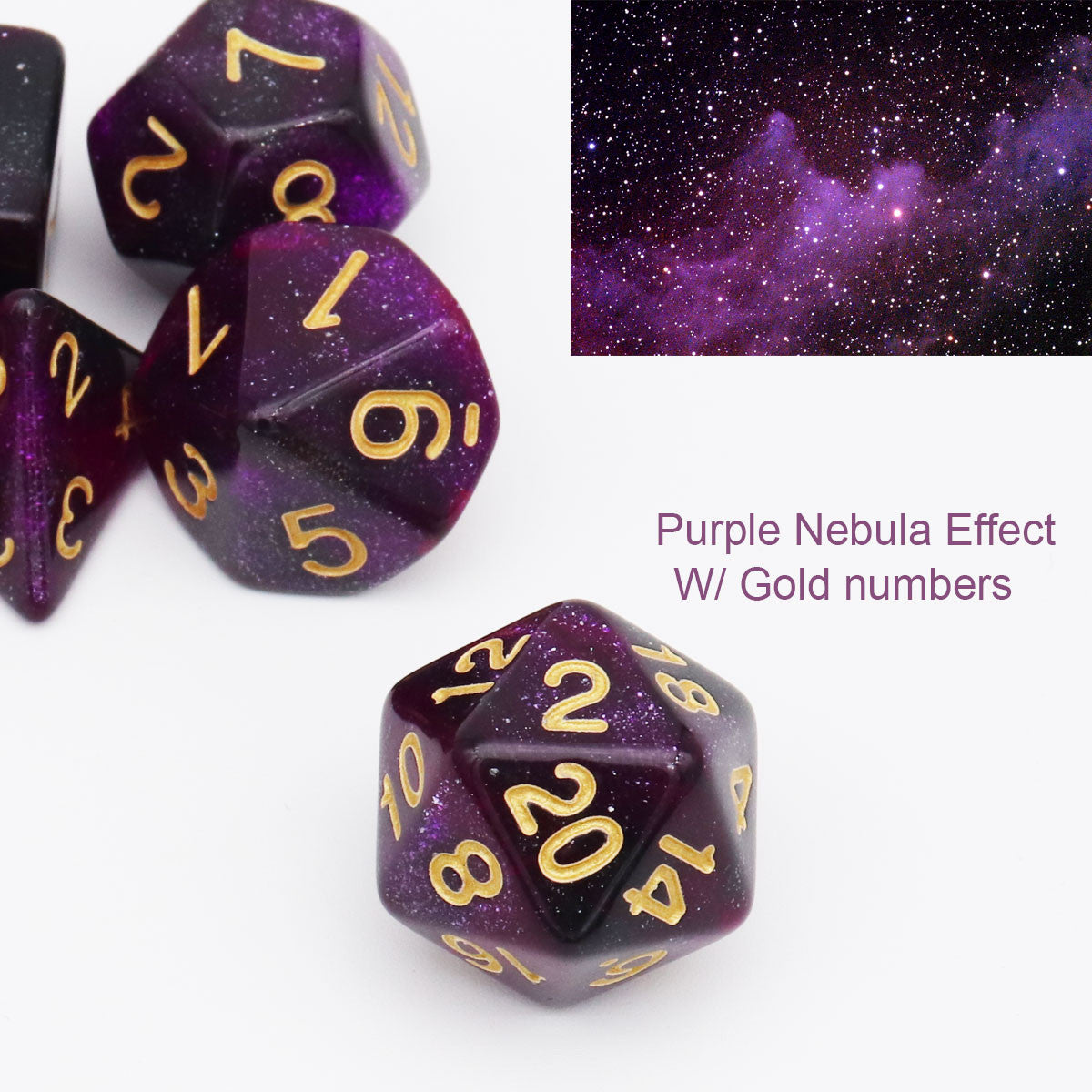 7PCS Nebula Glitter DND Dice Set-Purple Black Nebula
