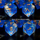 Haxtec Sharp Edge Resin Dice Set Blue Clear Gold Foil  Inclusion War Series With Velvet Dice Vault