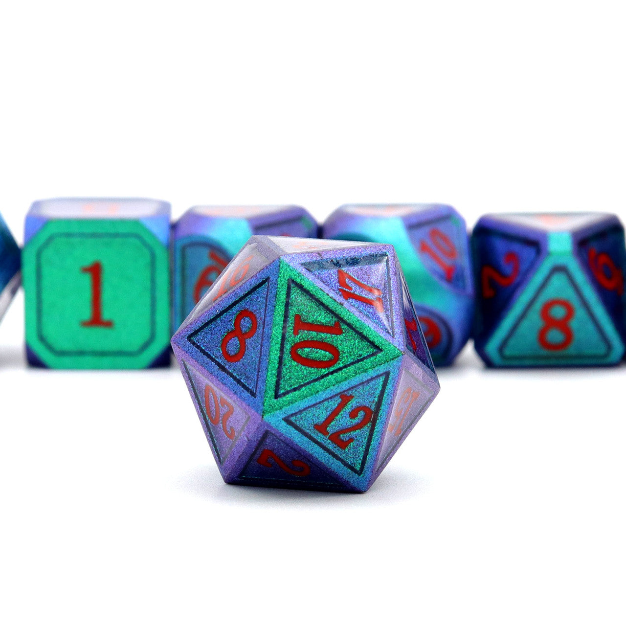 Haxtec Chameleon Metal DND Dice Color Changing Dice-Noble Green Purple Shift Red Numbers