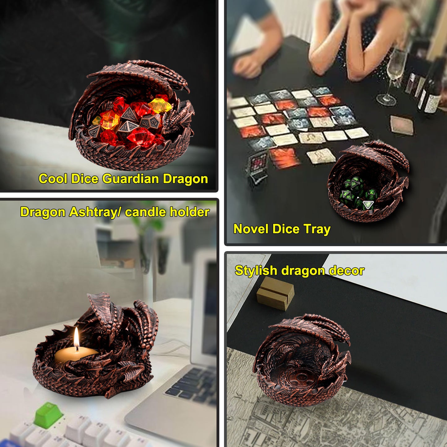 Haxtec Dragon Dice Jail Guardian DND Dice Tray Holder Dungeons and Dragons Accessories Novelty DM RPG Gift Dragon Statue Decor(Antique Copper)