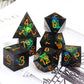 Haxtec Sharp Edge Resin Dice with Dice Case Black Iridecent D&D Dice for RPG Dungeons and Dragons Black Galaxy