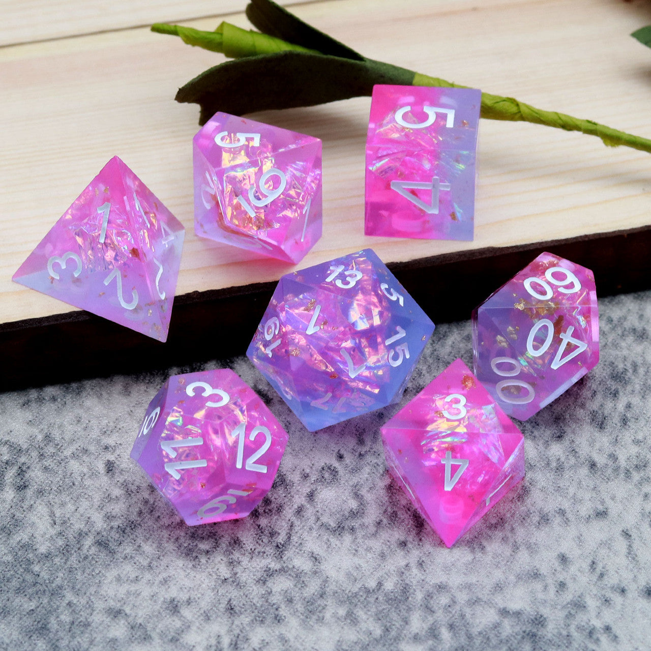 pink blue purple sharp edge dnd dice set