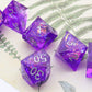 Haxtec Sharp Edge Dice Set Violet Purple Resin DND Dice Set With Velvet Dice Vault-Violet Galaxy