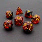red dice, black dice, foil dice, gold foil dice, resin dice, black red dice, resin dnd dice, dice set, dnd dice, polyhedral dice, rpg dice, fire dice
