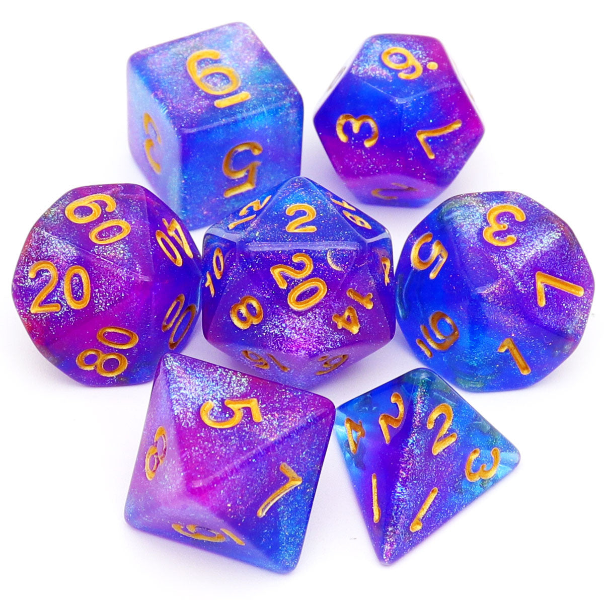 Haxtec blue purple glitter dice with color changing aurora glitters