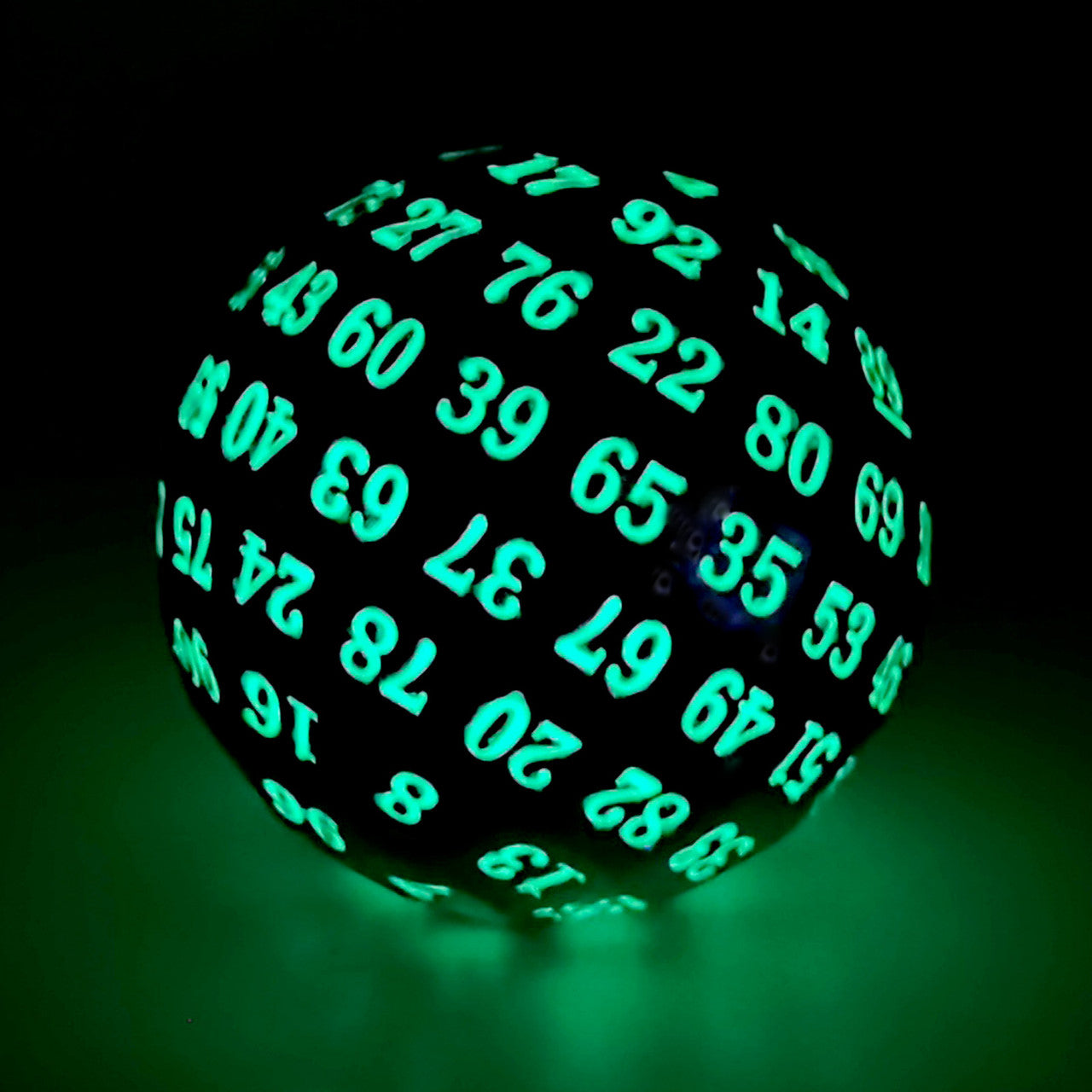 silver metal dice, glowing green dice, metal d100, d100, d100 dice, glow in the dark d100 dice