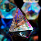 Rain Bow Glass Dice Set with Premium Wood Dice Case-Dichroic Prism Glass Gemstone DND Dice