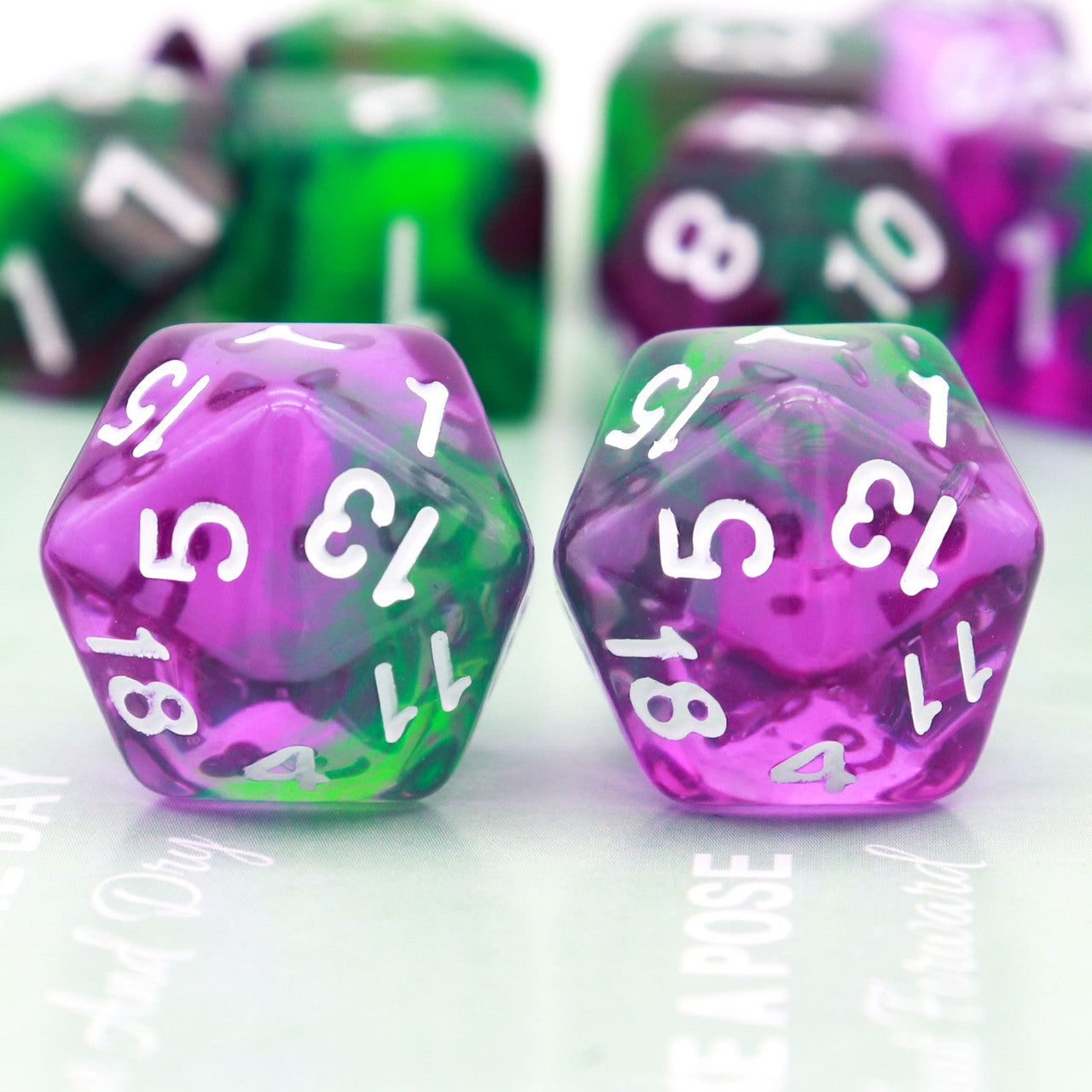 purple green rpg dice set of 11 piece