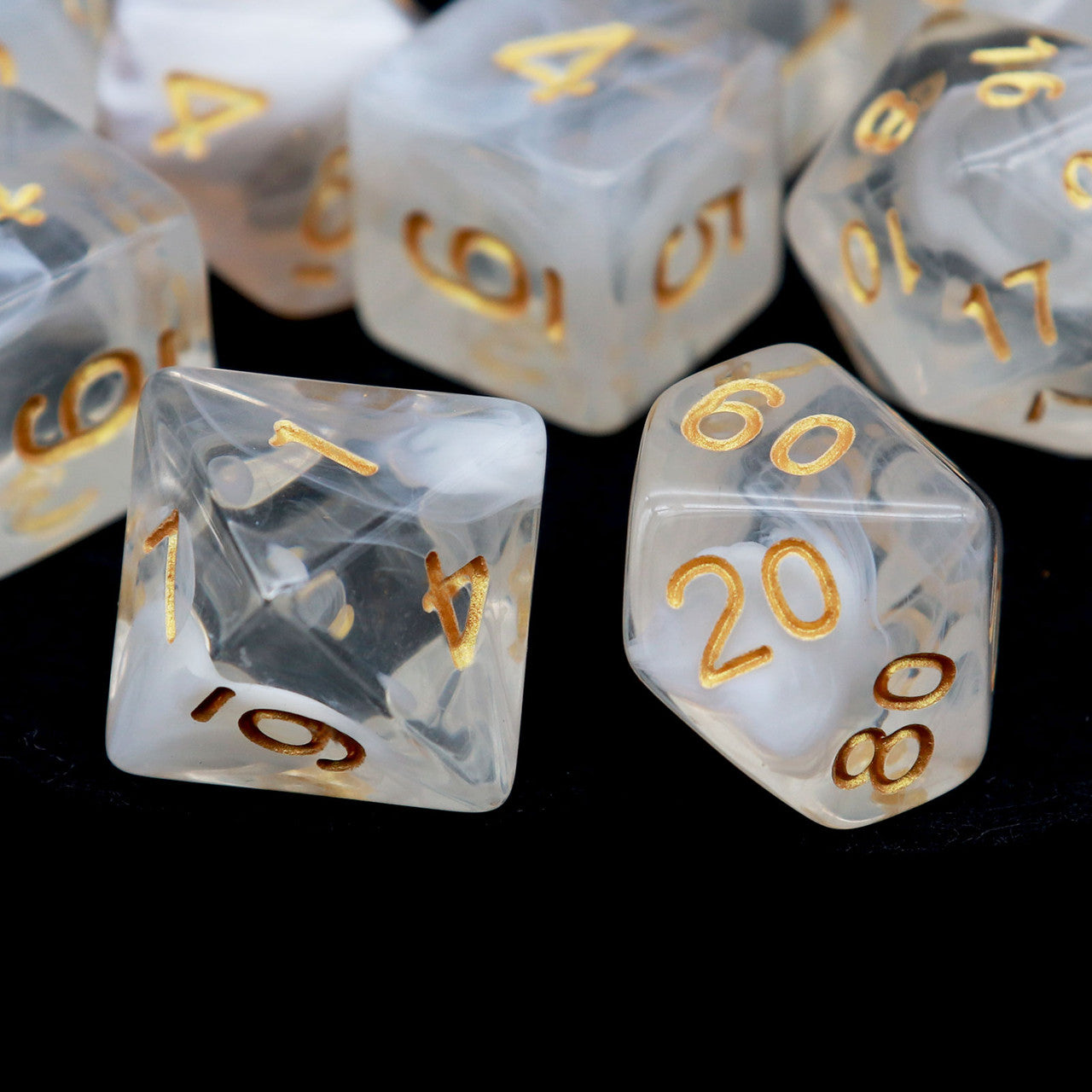 white swirl dice set 11pcs